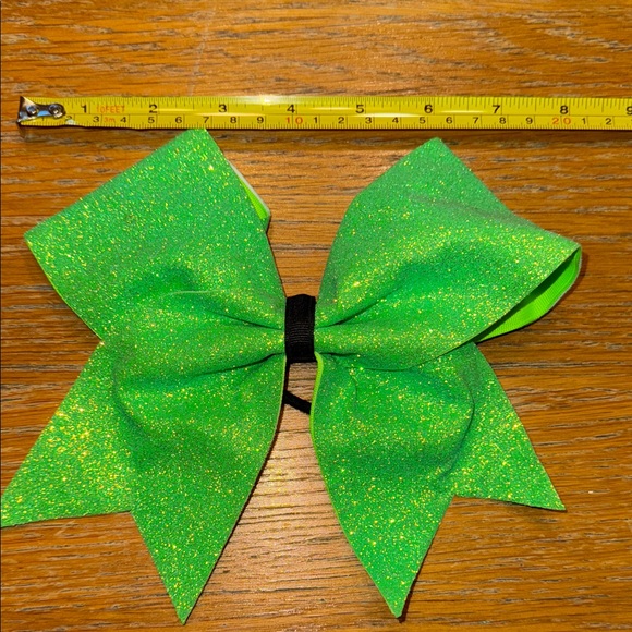 Glittery Lime Green Cheer Bow for Kids - Picture 4 of 5